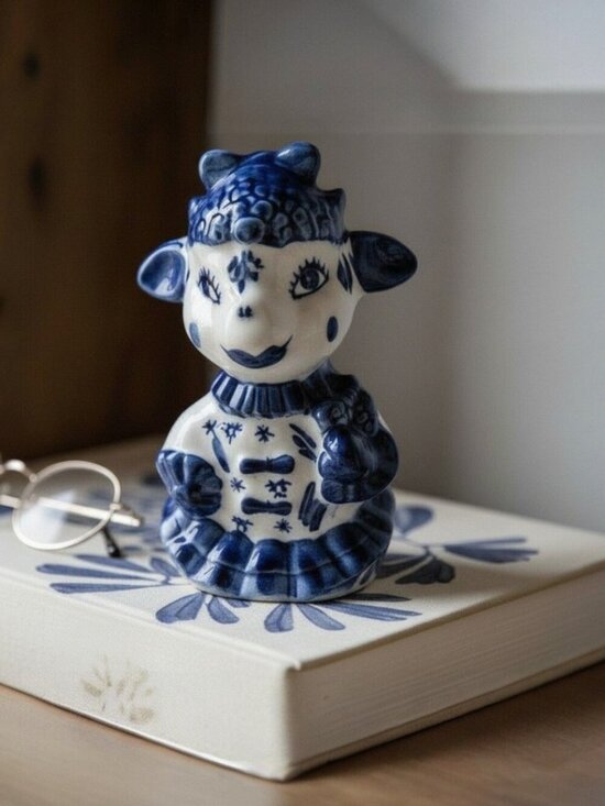 Ghzel Other - Gzhel Porcelain Lamb Figurine Hand Painted Cobalt Blue White Made in Russia